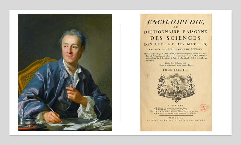 Denis Diderot (1713-84), 1767 Portrait. Diderot’s Encyclopédie, which he co-created with Jean le Rond d’Alembert in 1751.