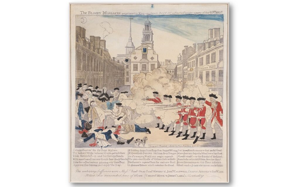 Paul Revere’s 1770 engraving of the Boston Massacre. Visit AARevulotion.net for more images and interviews of scholars of the American Revolution with host Adel Aali.