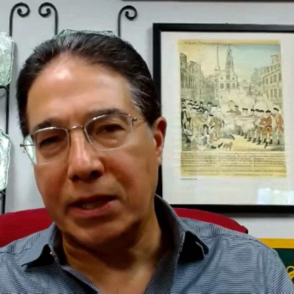 Picture of Dr. David Silverman during his interview with Adel Aali in AARevolution.net about the impact of the Native Americans on the American Revolution