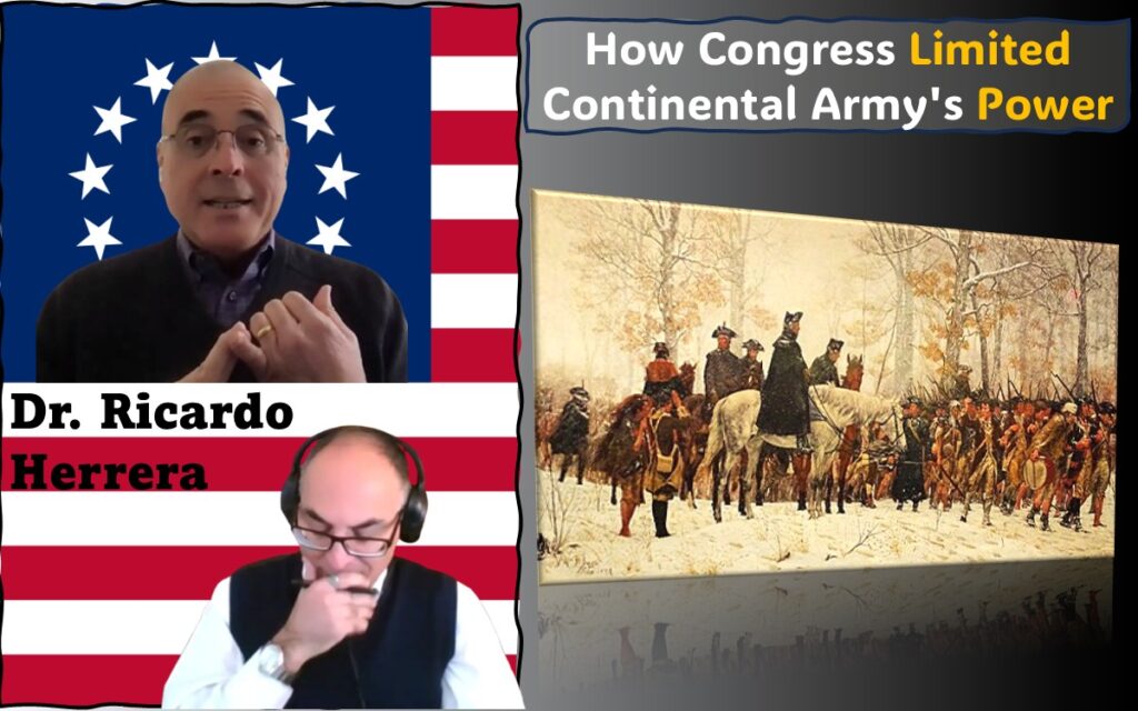 The featured image brings together images of Dr. Ricardo Herrera and Adel Aali from the interview, superimposed on the Betsy Ross flag, alongside painting "The March to Valley Forge, December 19, 1777", by William B. T. Trego, Museum of the American Revolution. Visit AARevulotion.net for more images and interviews of scholars of the American Revolution with host Adel Aali.