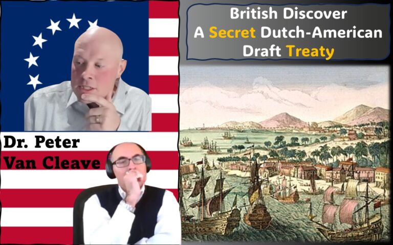 The featured image brings together images of Dr. Peter Van Cleave and Adel Aali from the interview, superimposed on the Betsy Ross flag, alongside an engraving of the capture of St. Eustatius, By Gestochen von Johann Baptist Bergmüller. Visit AARevulotion.net for more images and interviews of scholars of the American Revolution with host Adel Aali.