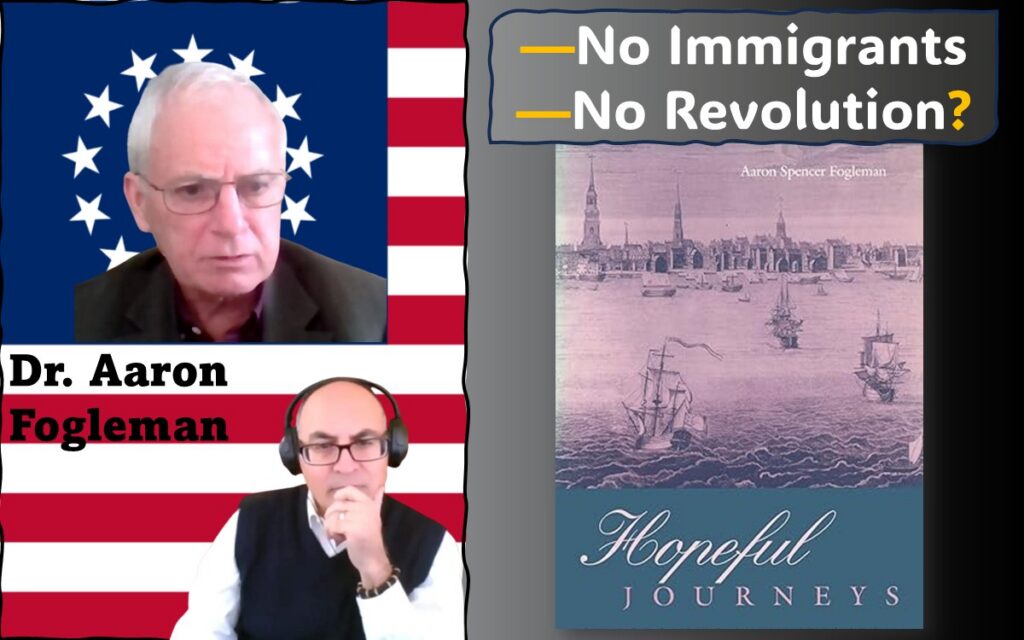 Image of Adel Aali (program host) and his guest, Dr. Aaron Fogleman, superimposed on the Betsy Ross flag, along with the cover image of Dr. Fogleman's book "Hopeful Journeys: German Immigration, Settlement, and Political Culture in Colonial America, 1717-1775", which we discuss in this interview. Visit AARevolution.net for more images of the American Revolution and for interviews of scholars with Adel Aali.
