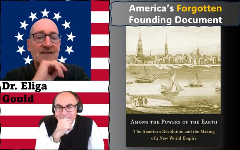 Image of Adel Aali (program host) and his guest, Dr. Eliga Gould, superimposed on the Betsy Ross flag, along cover image of "Among the Powers of the Earth: The American Revolution and the Making of a New World Empire", a book by Dr. Gould that we discuss in this interview. Visit AARevolution.net for more images of the American Revolution and for interviews of scholars with Adel Aali.