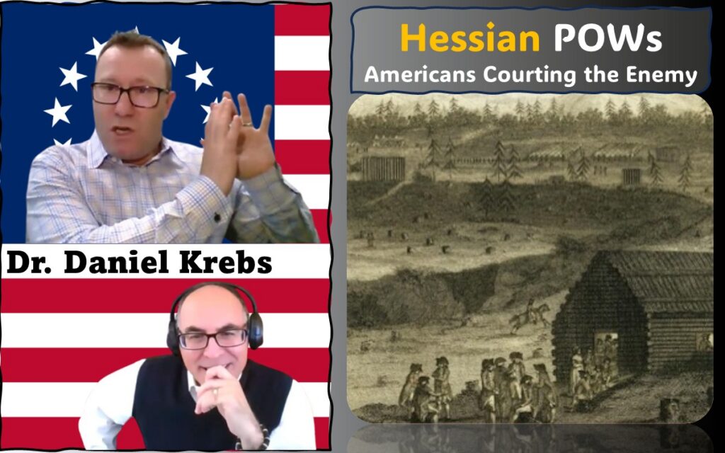 Image of Adel Aali (program host) and his guest, Dr. Daniel Krebs, superimposed on the Betsy Ross flag, along cover image of “A Generous and Merciful Enemy: Life for German Prisoners of War during the American Revolution”. Visit AARevolution.net for more images of the American Revolution and for interviews of scholars with Adel Aali.